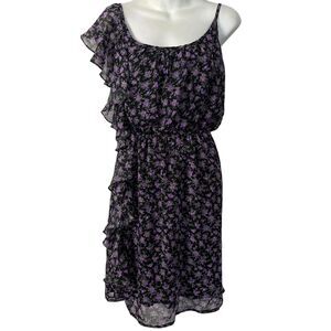Deb Y2K Purple Black Floral Ruffle Babydoll Lined Vintage Dress Womens Plus 3X